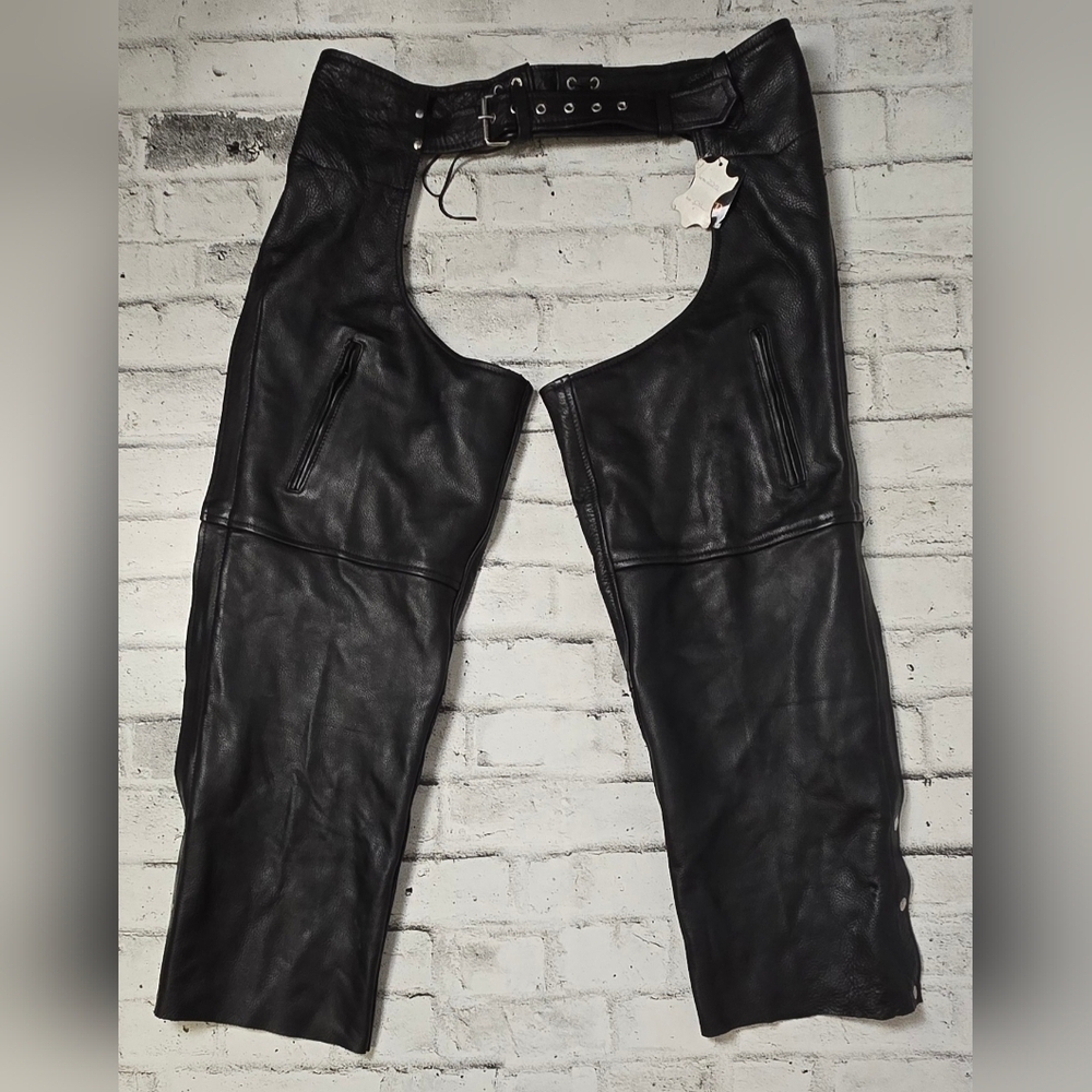 AK Adnan Leather Motorcycle Chaps – 5XL – Black Cowhide – New with Tags